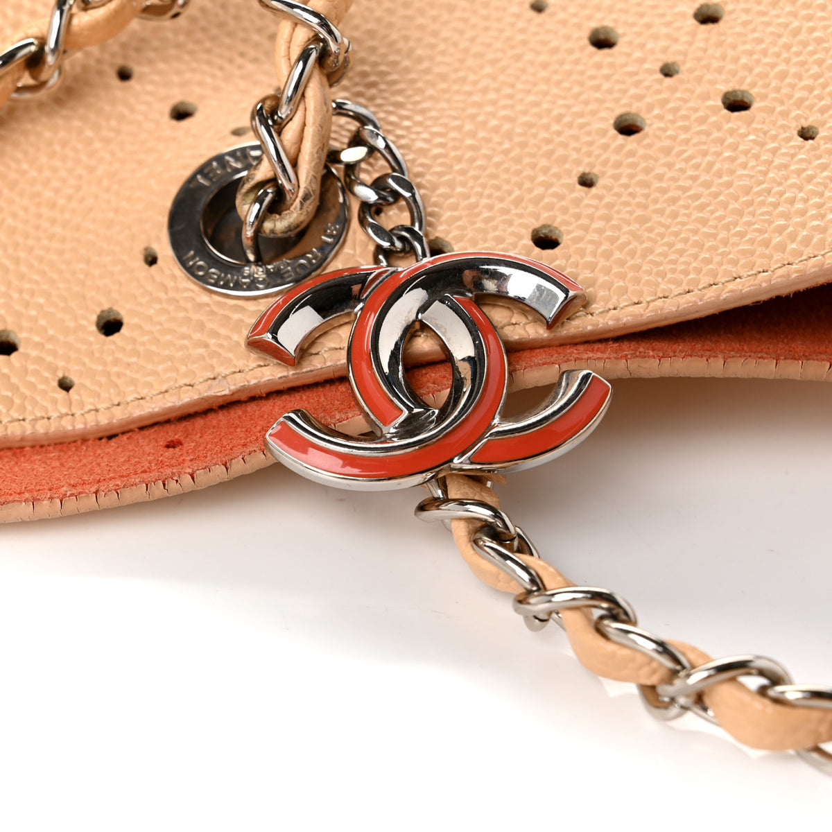 Chanel Perforated Grained Calfskin Large Shopping Tote Light Beige Orange 12 of 13