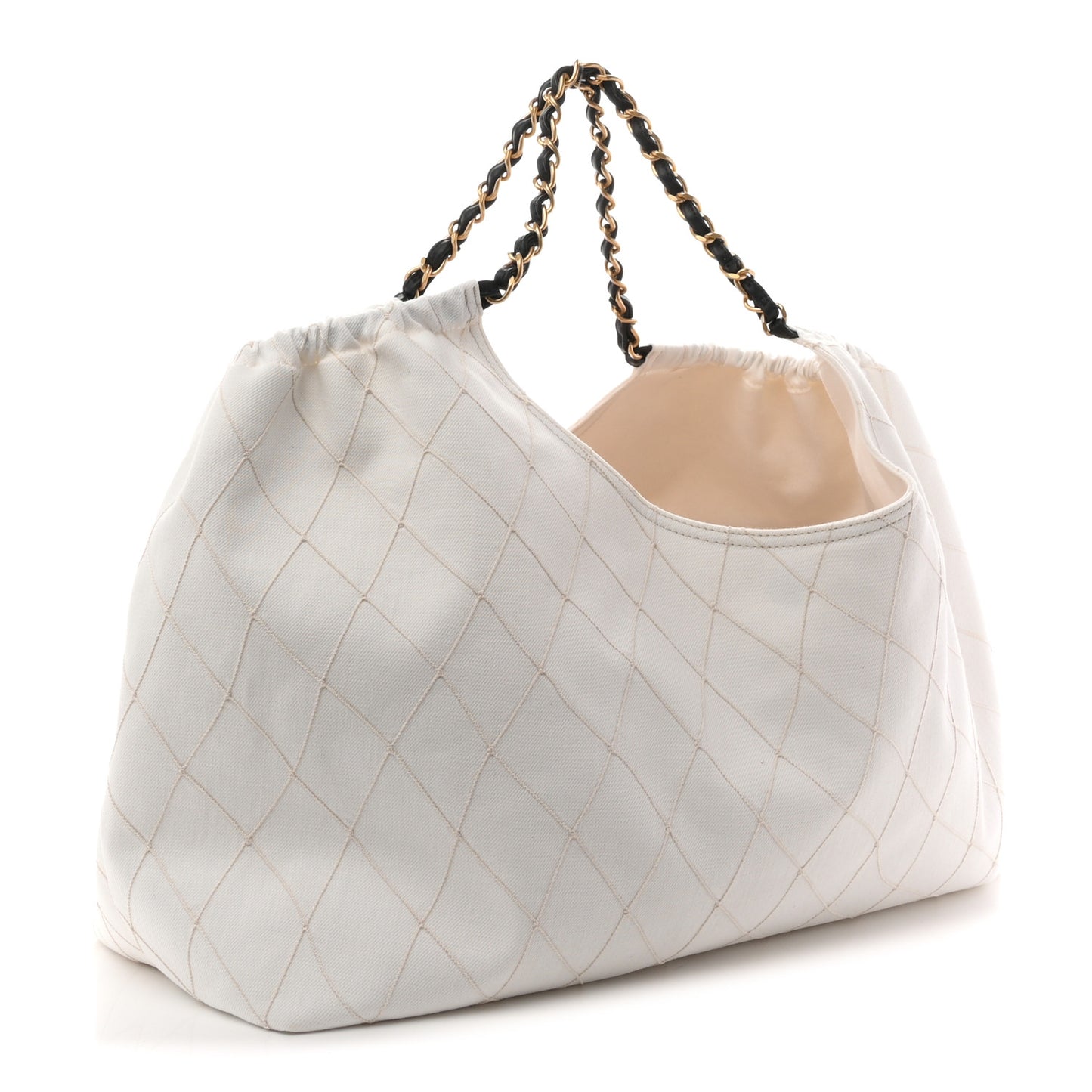 Denim Calfskin Quilted Coco Beach Small Shopping Tote White Black
