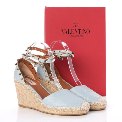 Valentino Garavani Grained Calfskin Rockstud Ankle Wrap Espadrille 15/85mm Wedges 40 Sky Sorbet 9 of 9