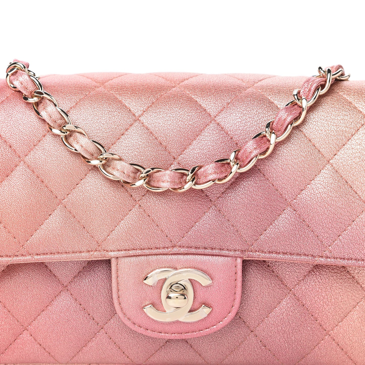 Metallic Lambskin Quilted Ombre Mini Rectangular Flap Pink