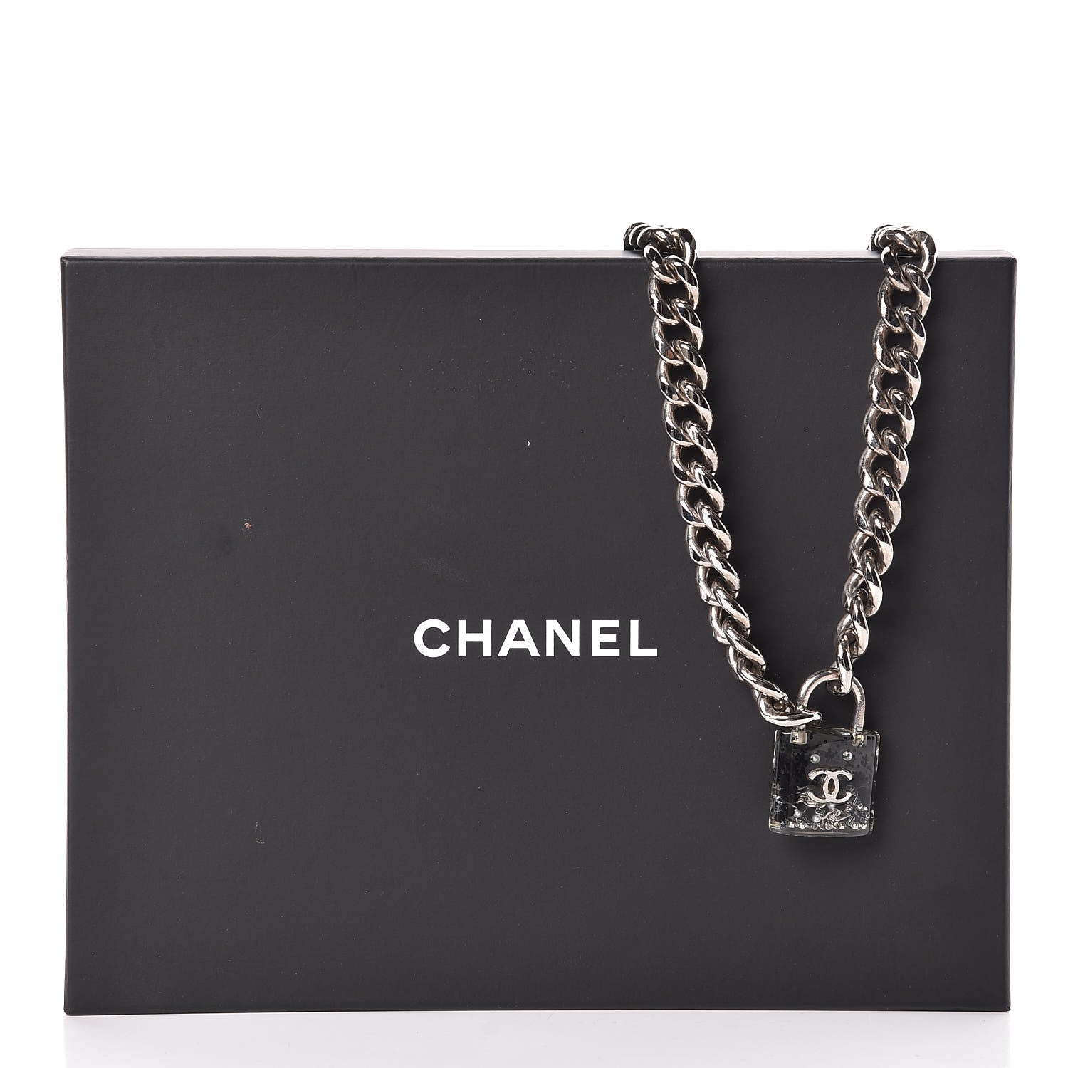 Chanel Resin CC Oversized Padlock Chain Necklace Silver Pearly White 7 of 7