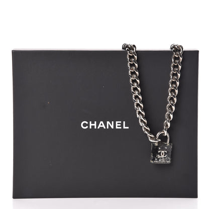 Chanel Resin CC Oversized Padlock Chain Necklace Silver Pearly White 7 of 7