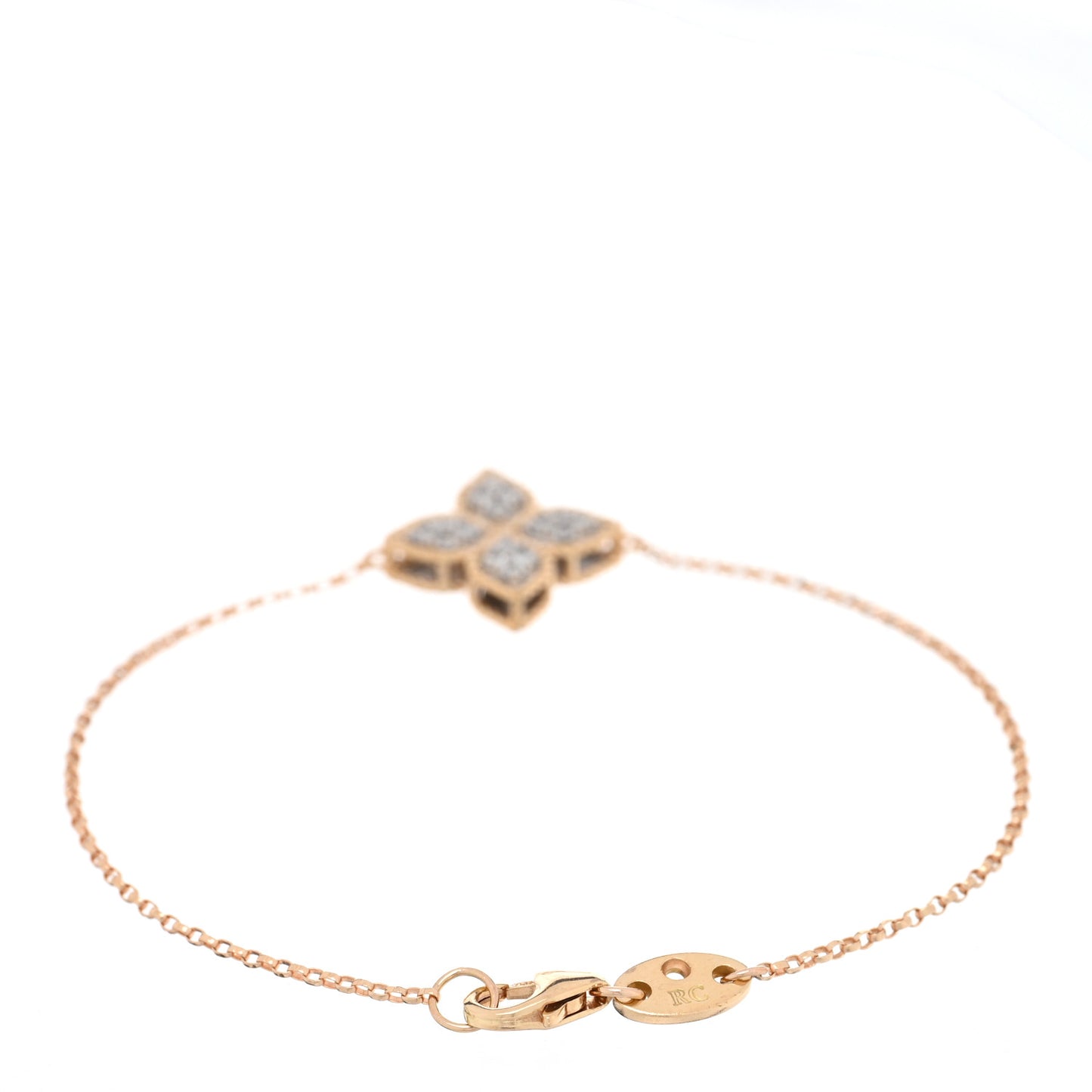 18K Yellow Gold Diamond Princess Flower Charm Bracelet