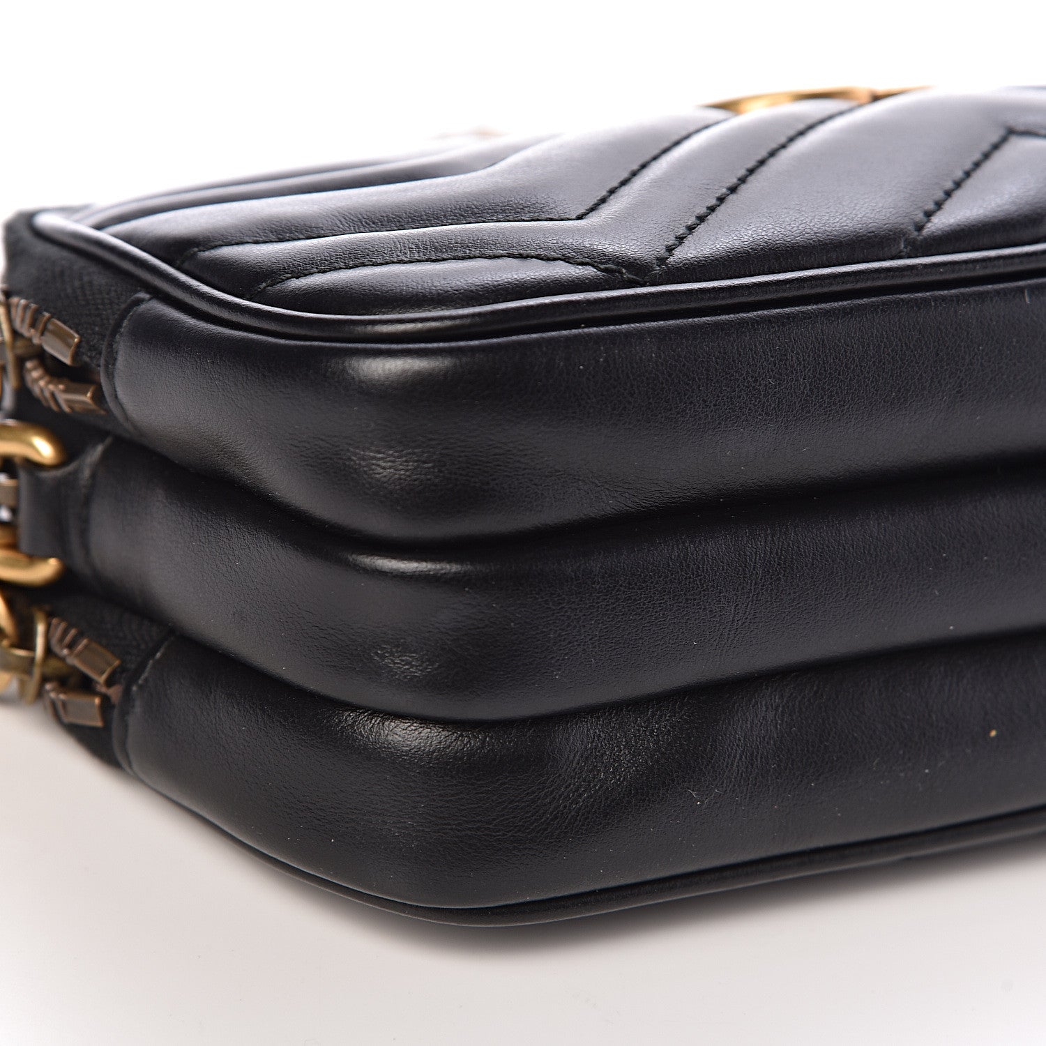 Gucci Calfskin Matelasse Mini GG Marmont Chain Crossbody Bag Black 13 of 15