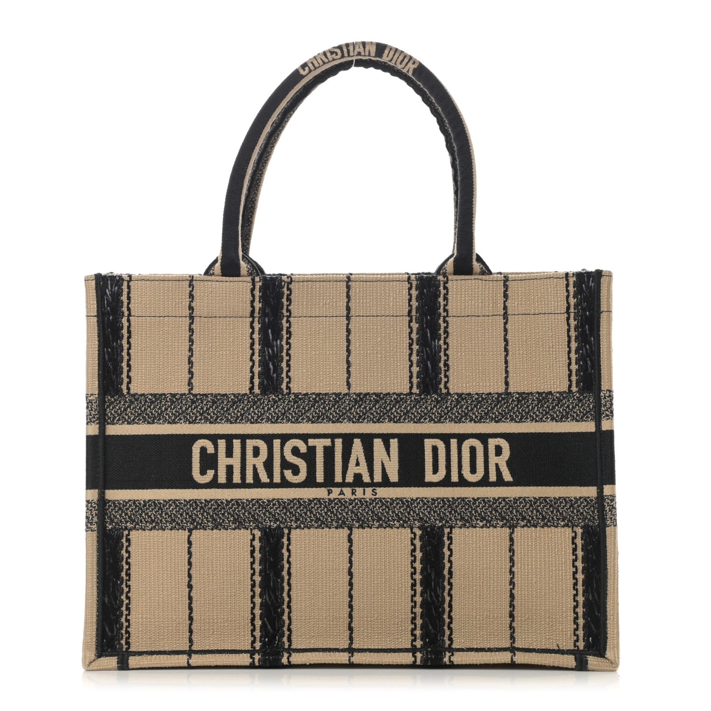 Canvas Embroidered Medium Bayadere Book Tote Black Beige