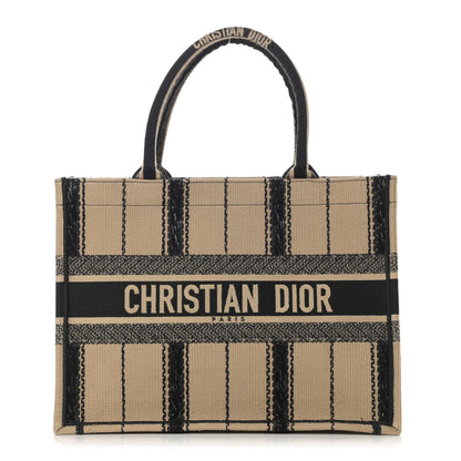 Christian Dior Canvas Embroidered Medium Bayadere Book Tote Black Beige 1 of 13