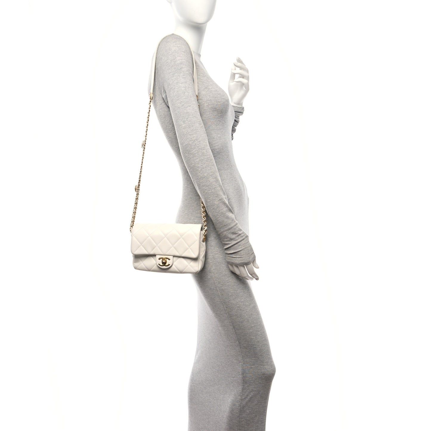 Caviar Quilted Small Twist Your Buttons Flap White