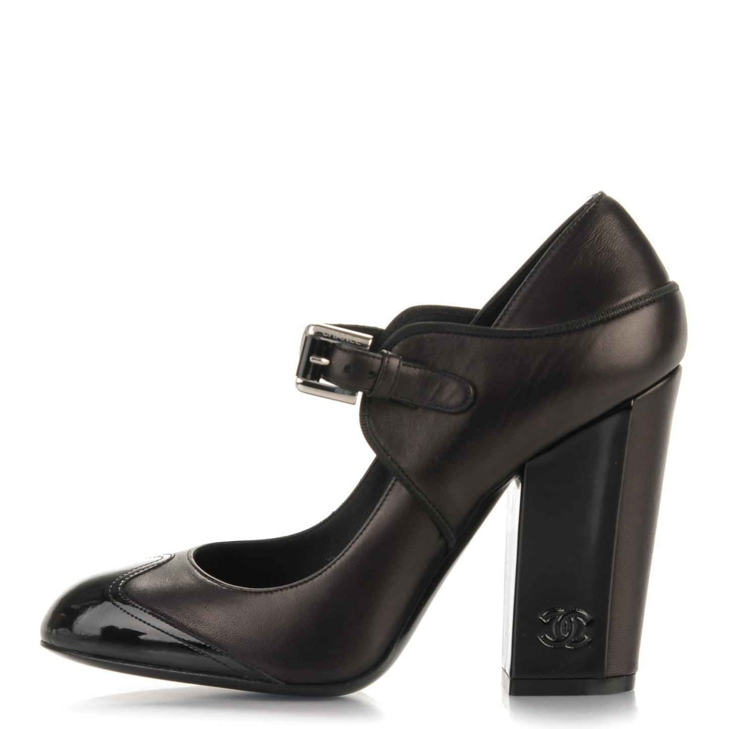Calfskin Patent Chaus Ouvertes Mary Jane Pumps 36.5 Black