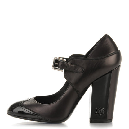 Chanel Calfskin Patent Chaus Ouvertes Mary Jane Pumps 36.5 Black 1 of 8