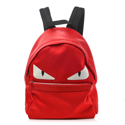 Fendi Nylon Vitello Elite Monster Eyes Rounded Backpack Red White 1 of 13