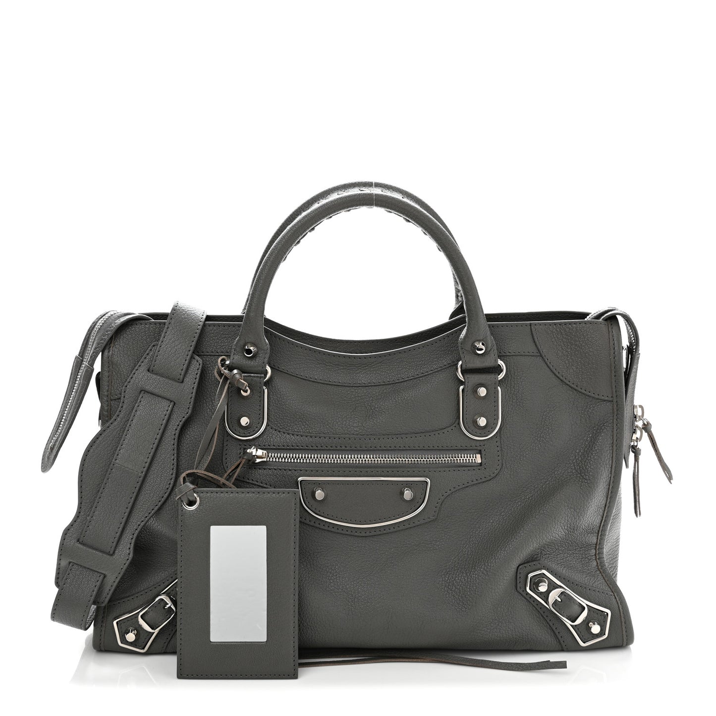 Chevre Silver Metallic Edge Hardware City Gris Acier