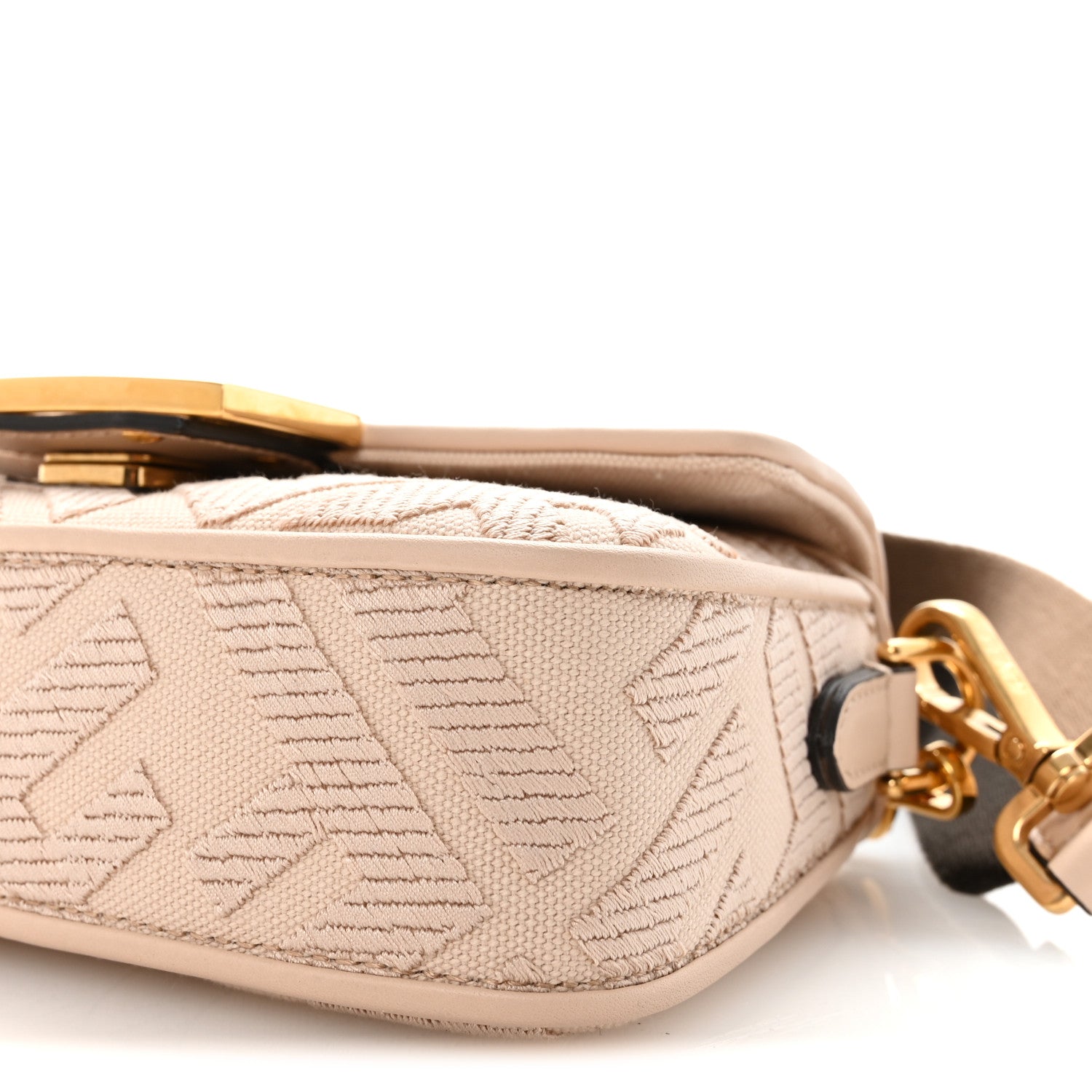 Fendi Canvas Vitello King Bi-Color Strap FF Embroidered Mini Baguette Poudre 9 of 9