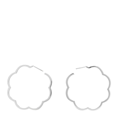 Chanel 18K White Gold Large Profil de Camelia Hoop Earrings 1 of 4