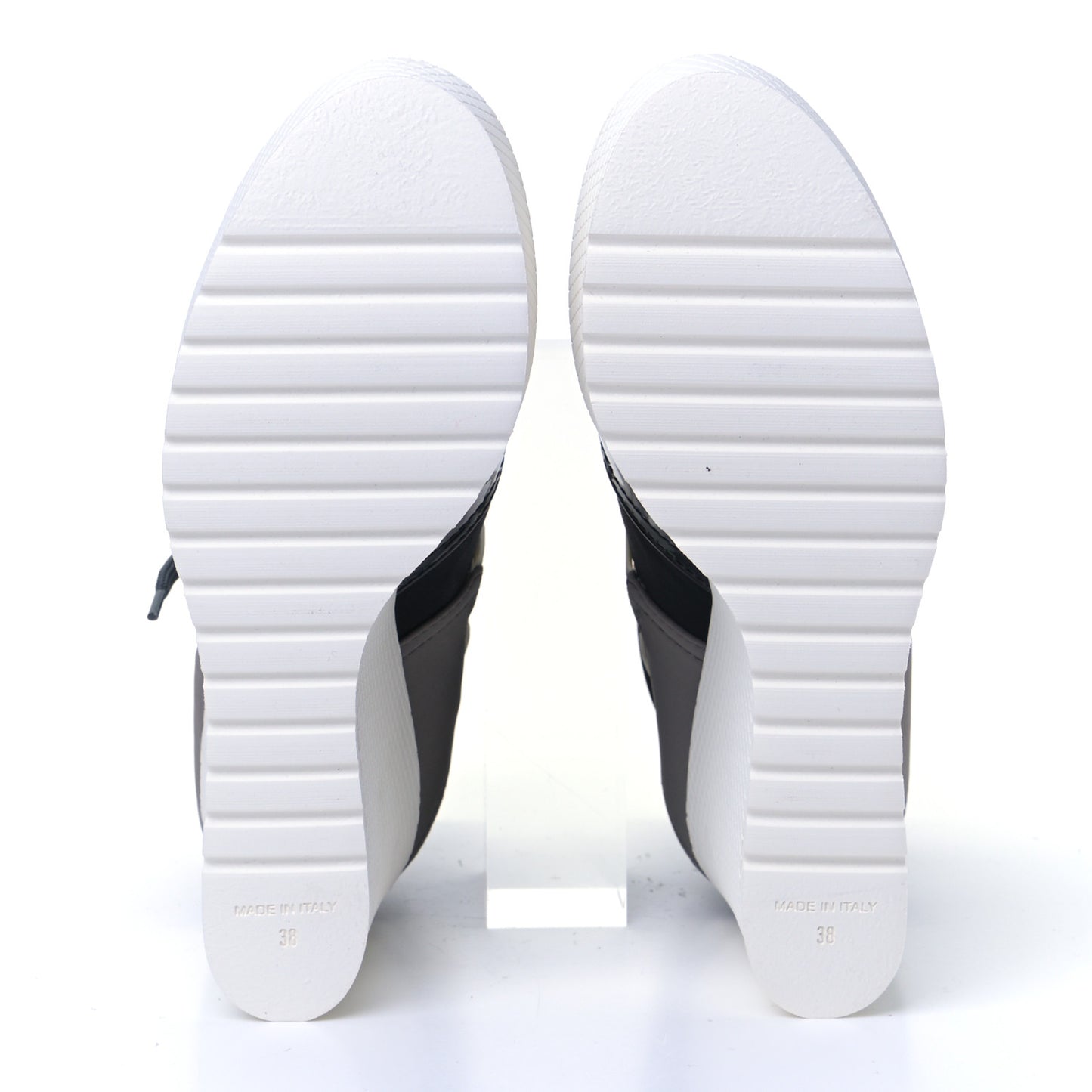 Patent Calfskin Runway Wedge Short Platform Boots 38 Grey White