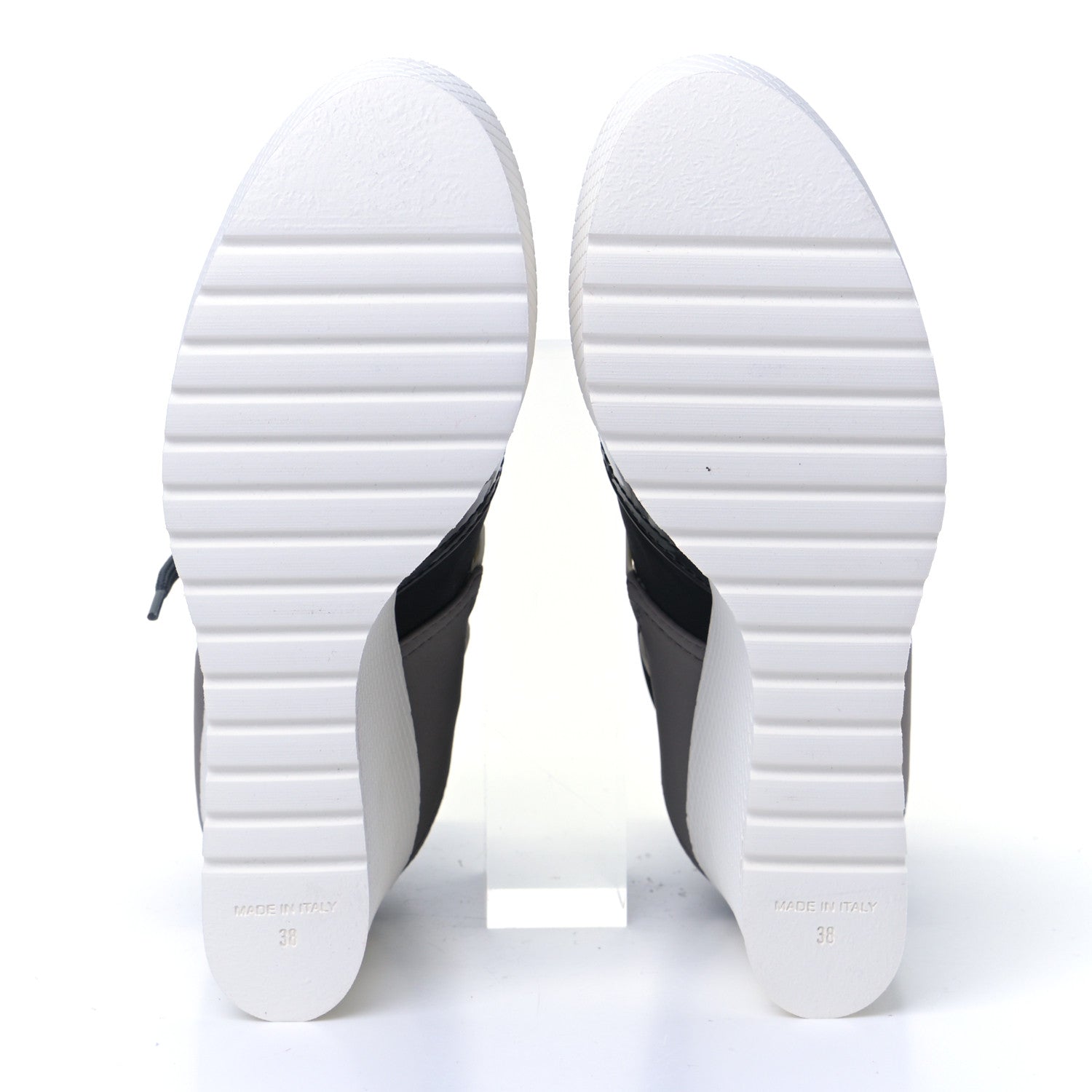 Chanel Patent Calfskin Runway Wedge Short Platform Boots 38 Grey White 6 of 7