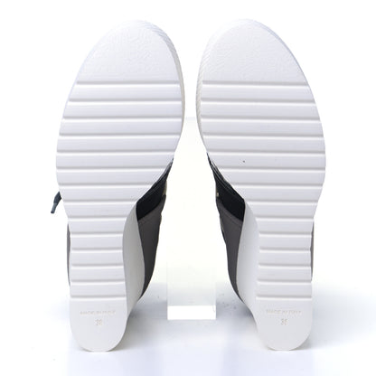 Chanel Patent Calfskin Runway Wedge Short Platform Boots 38 Grey White 6 of 7