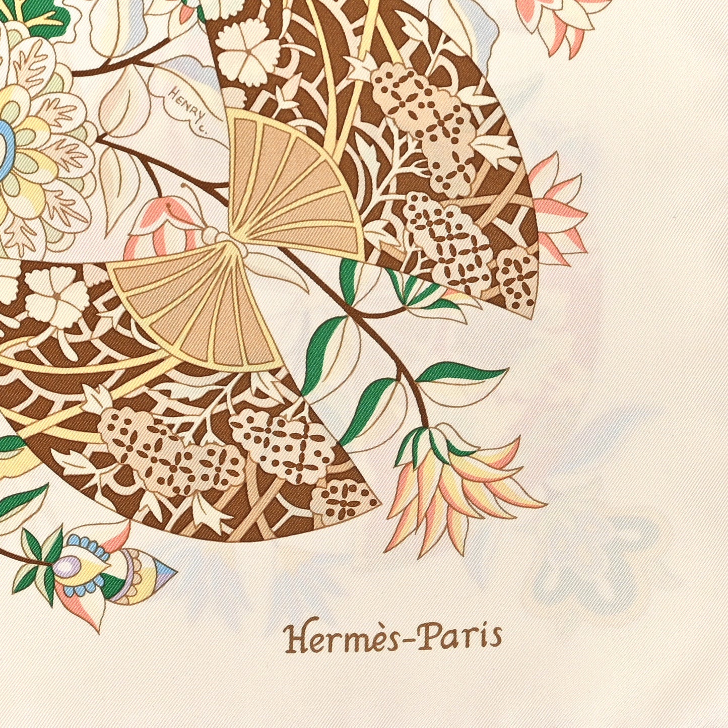 Silk Fleurs et Papillons de Tissus Scarf 90 Blanc Vert Jaune Pale