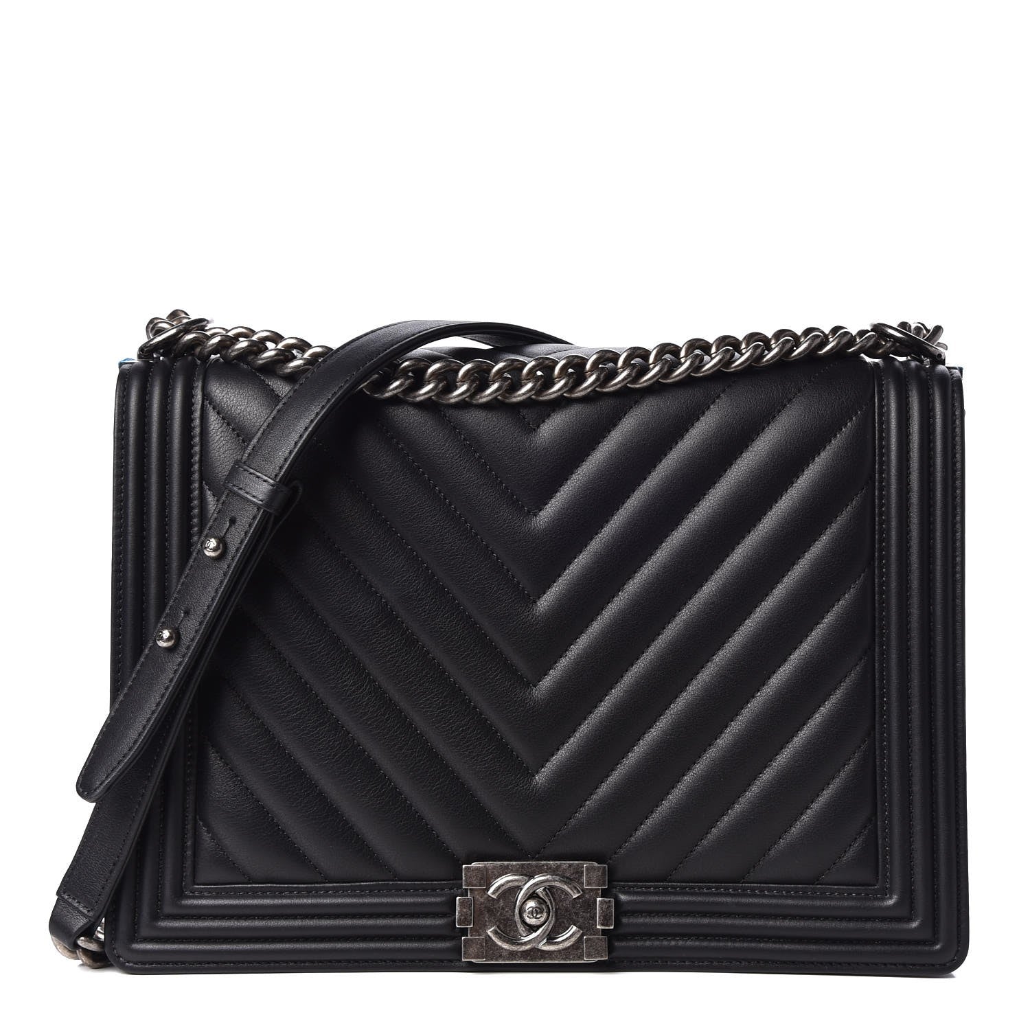 Chanel Calfskin Chevron Quilted Large Boy Flap Black 1 of 10