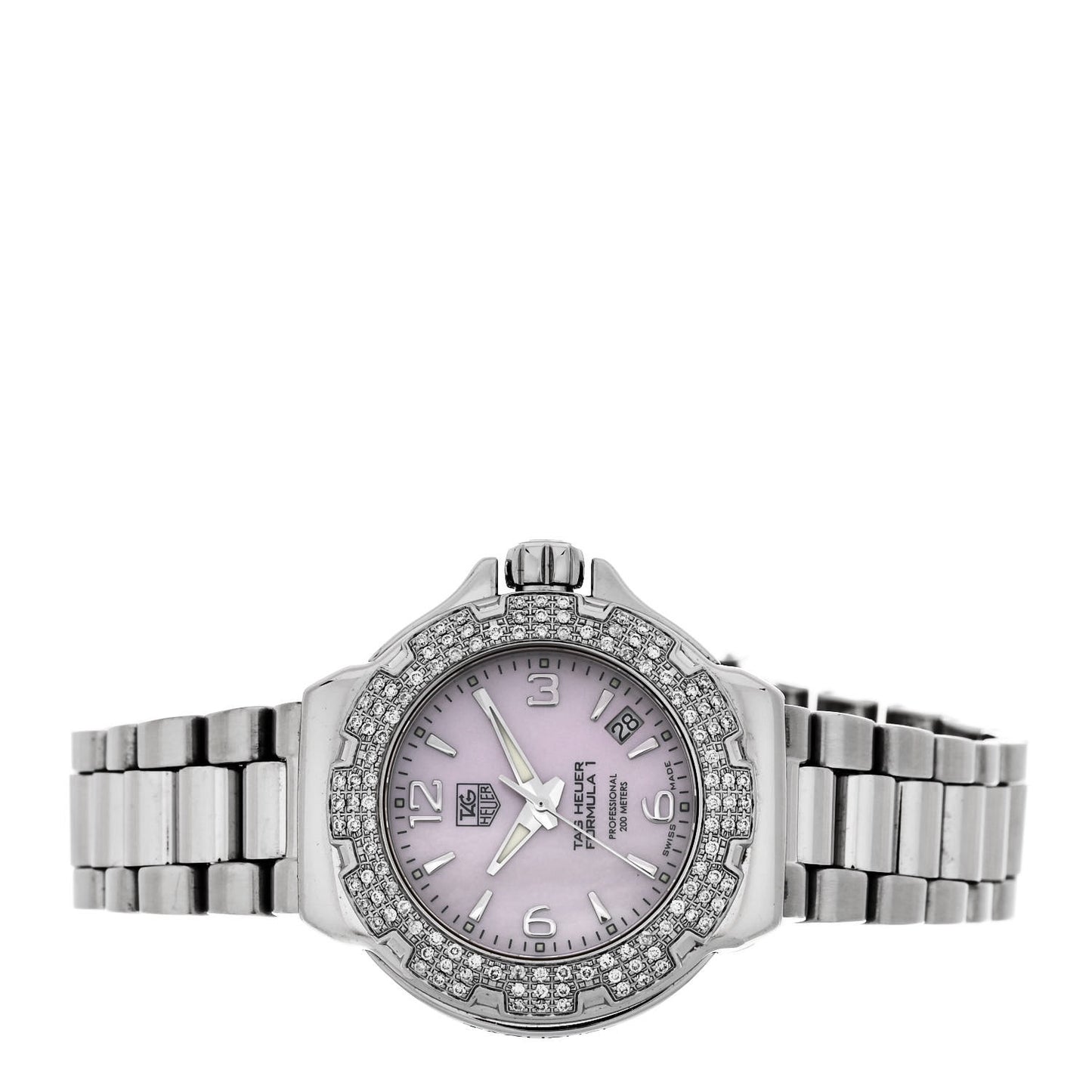 Stainless Steel Diamond Bezel Pink Mother of Pearl 36mm Formula 1 Lady Quartz Watch WAC1216-0
