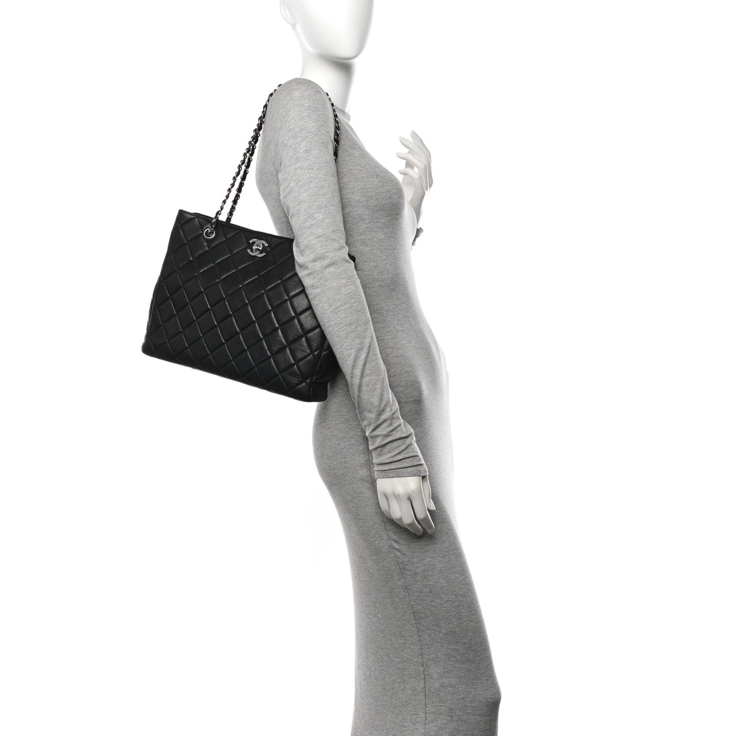 Lambskin Quilted Shopping Tote Black