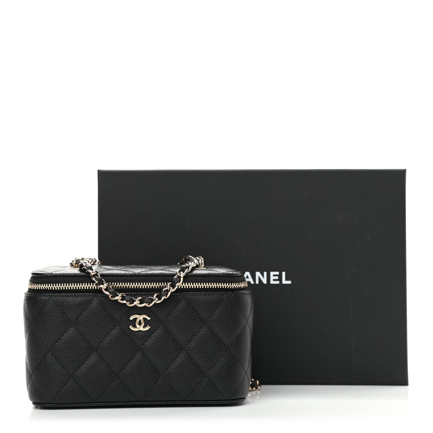 Caviar Quilted Small Vanity Case With Chain Black