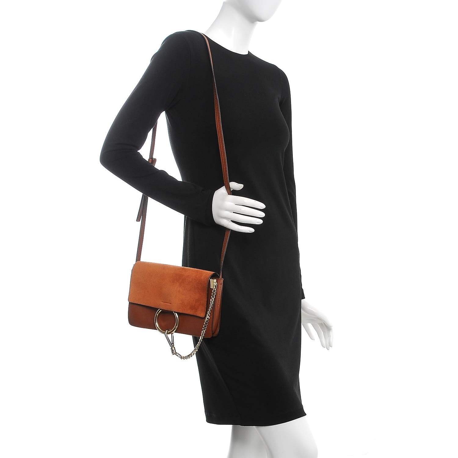Chloe Suede Calfskin Small Faye Shoulder Bag Tobacco 2 of 10
