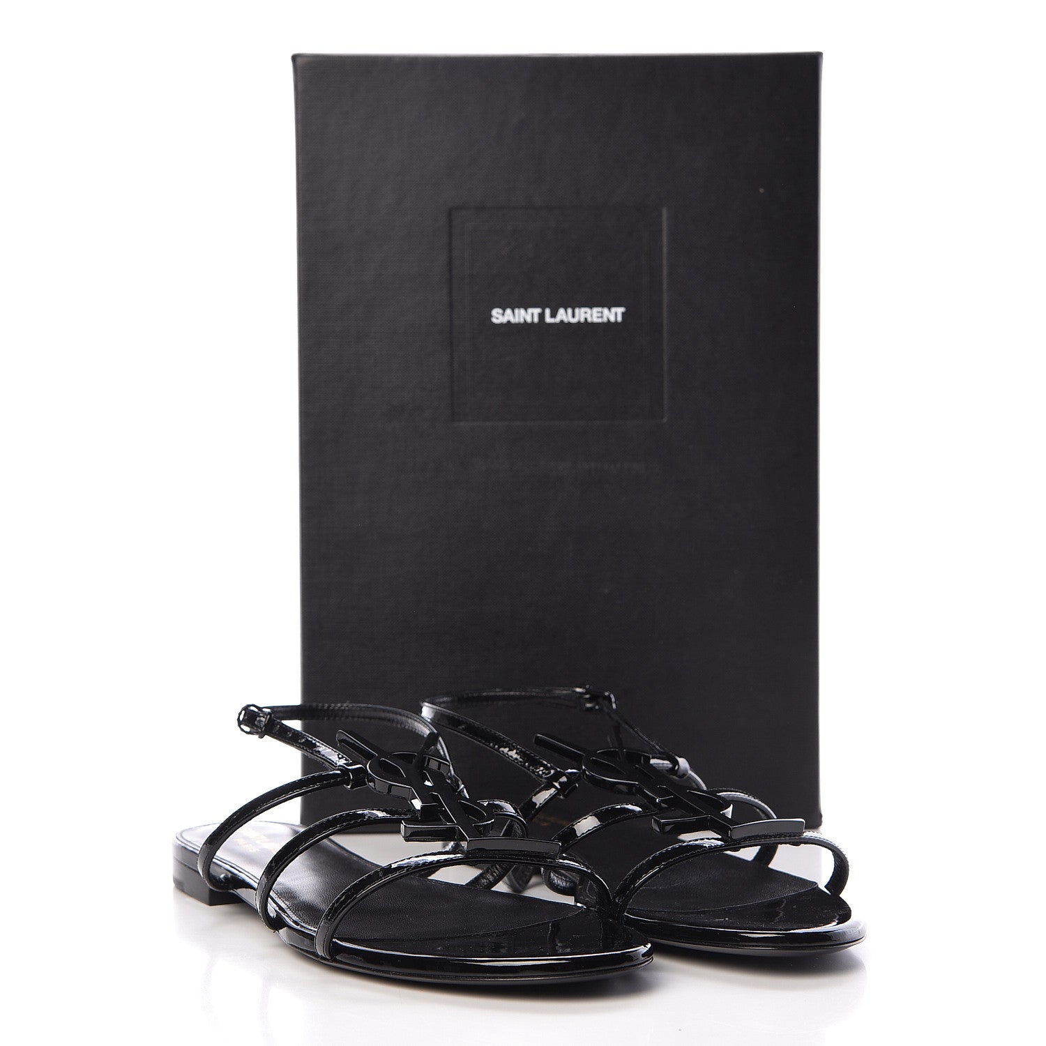 Saint Laurent Patent Calfskin Cassandra Monogram Sandals 38 Black 9 of 9