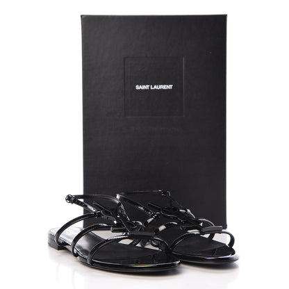 Saint Laurent Patent Calfskin Cassandra Monogram Sandals 38 Black 9 of 9