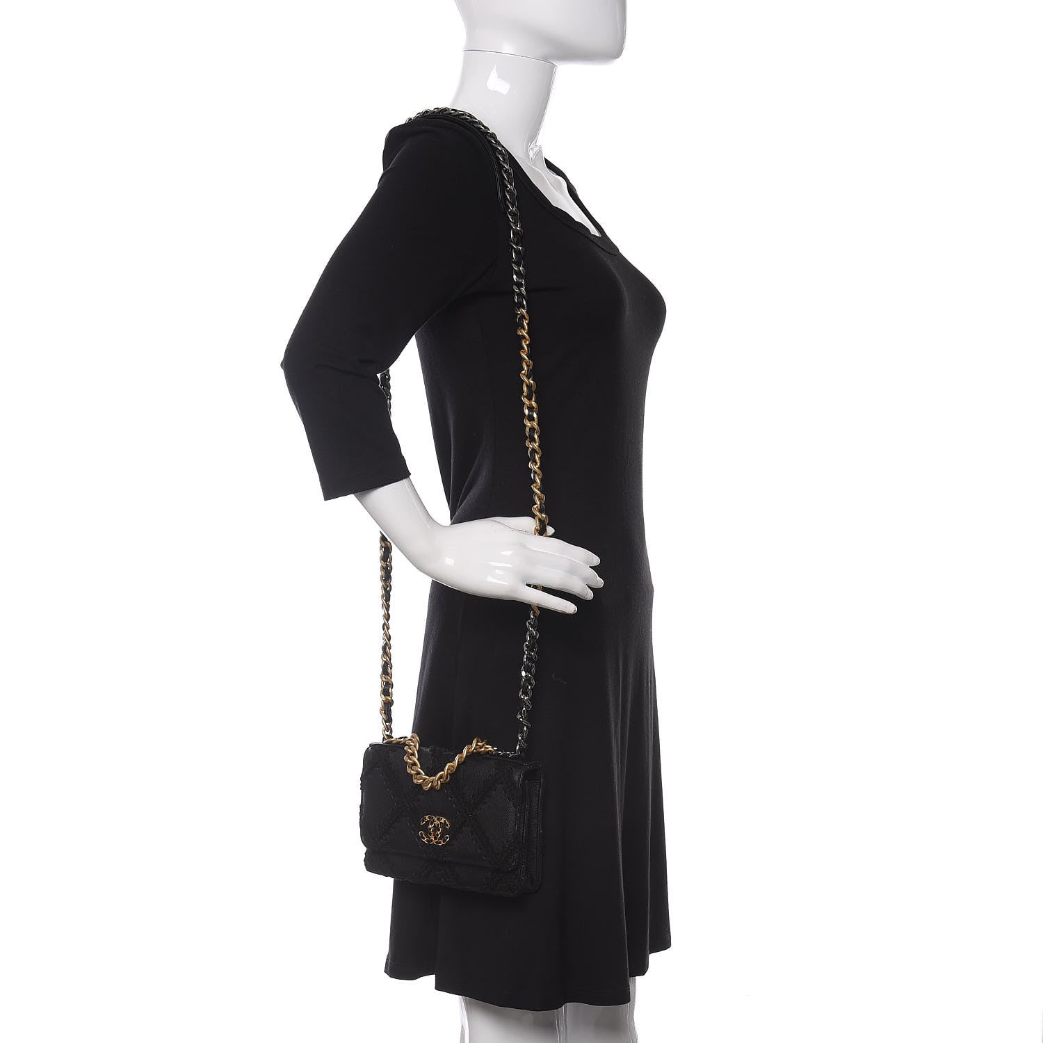 Chanel Calfskin Crochet 19 Wallet On Chain WOC Black 2 of 13