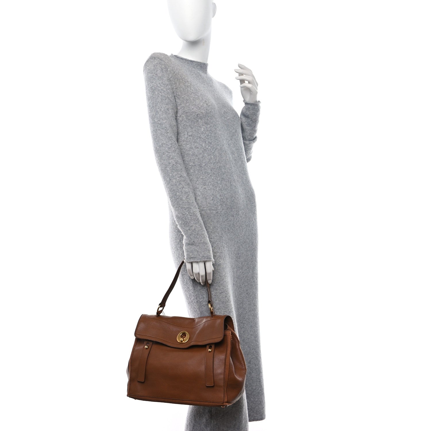 Saint Laurent Calfskin Canvas Medium Muse Two Brown 2 of 9