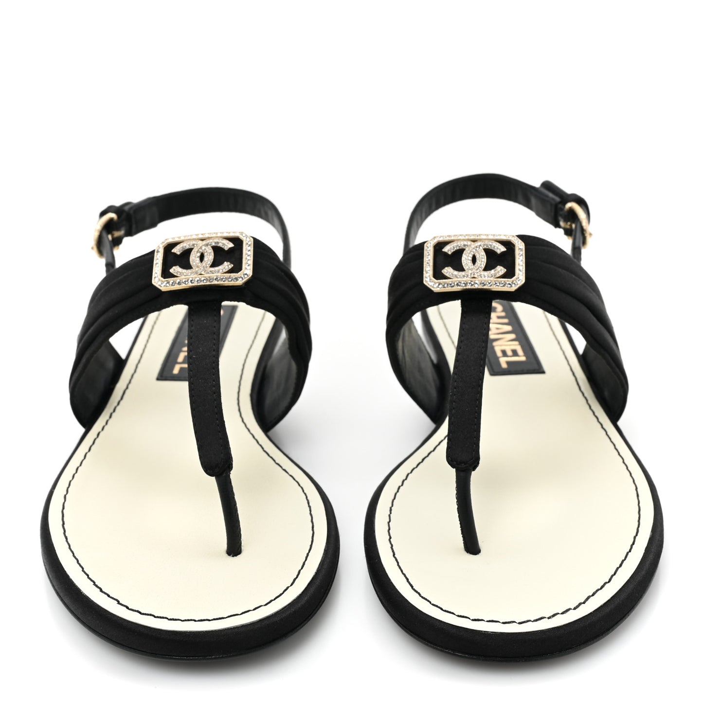 Satin Crystal CC Thong Sandals 35 Black