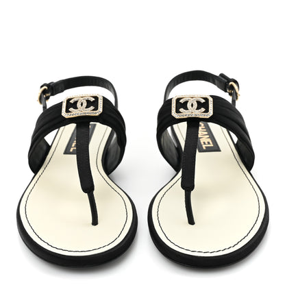 Chanel Satin Crystal CC Thong Sandals 35 Black 2 of 9
