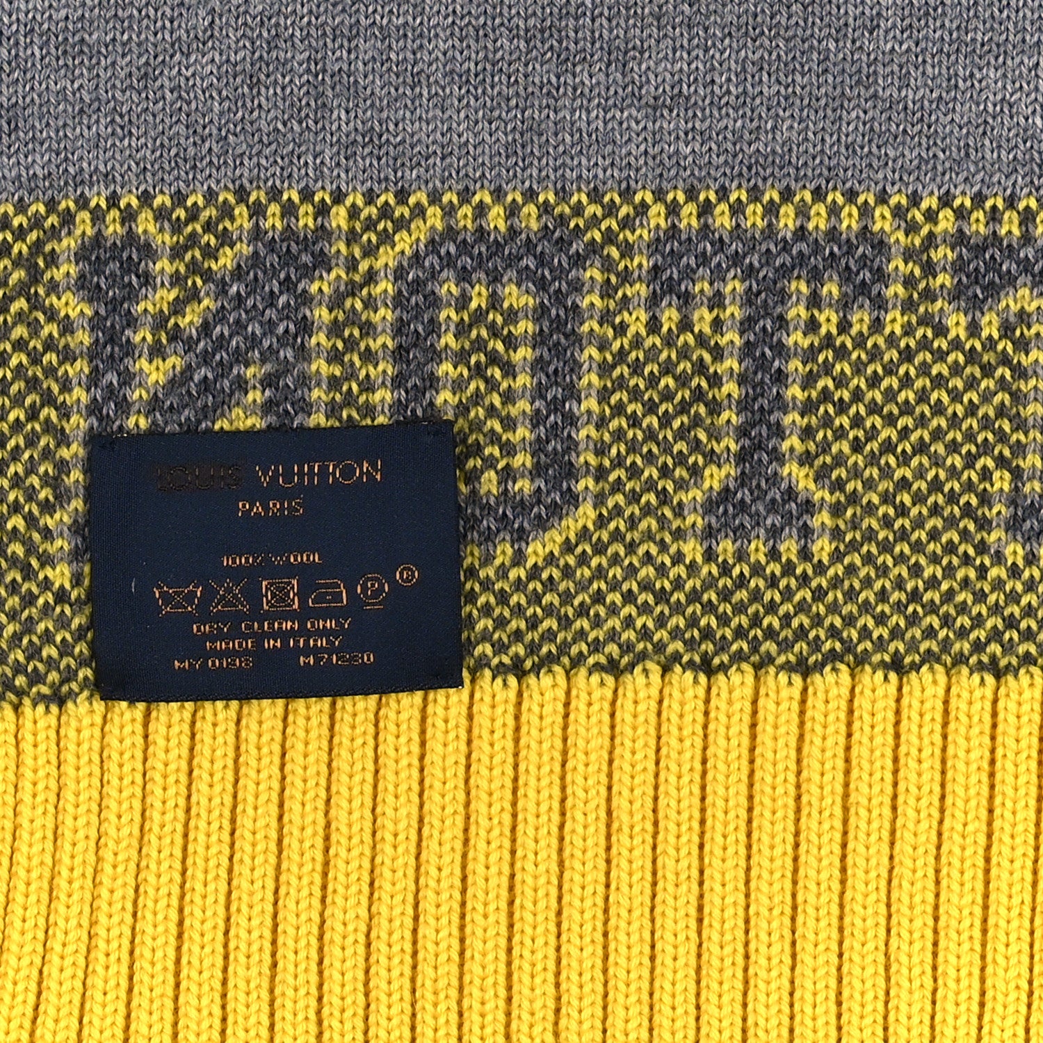 Louis Vuitton Wool Cashmere Echarpes Scarf Grey Yellow 3 of 3