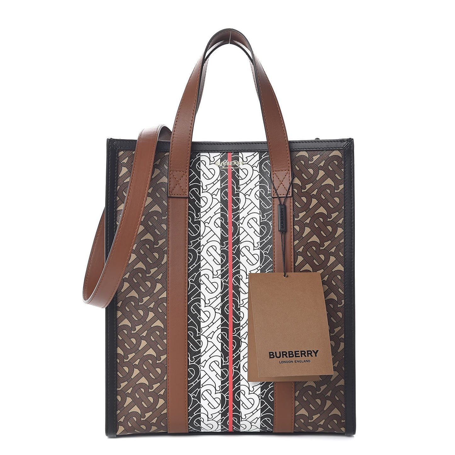 E-Canvas Monogram Stripe Portrait Tote Bag Bridle Brown