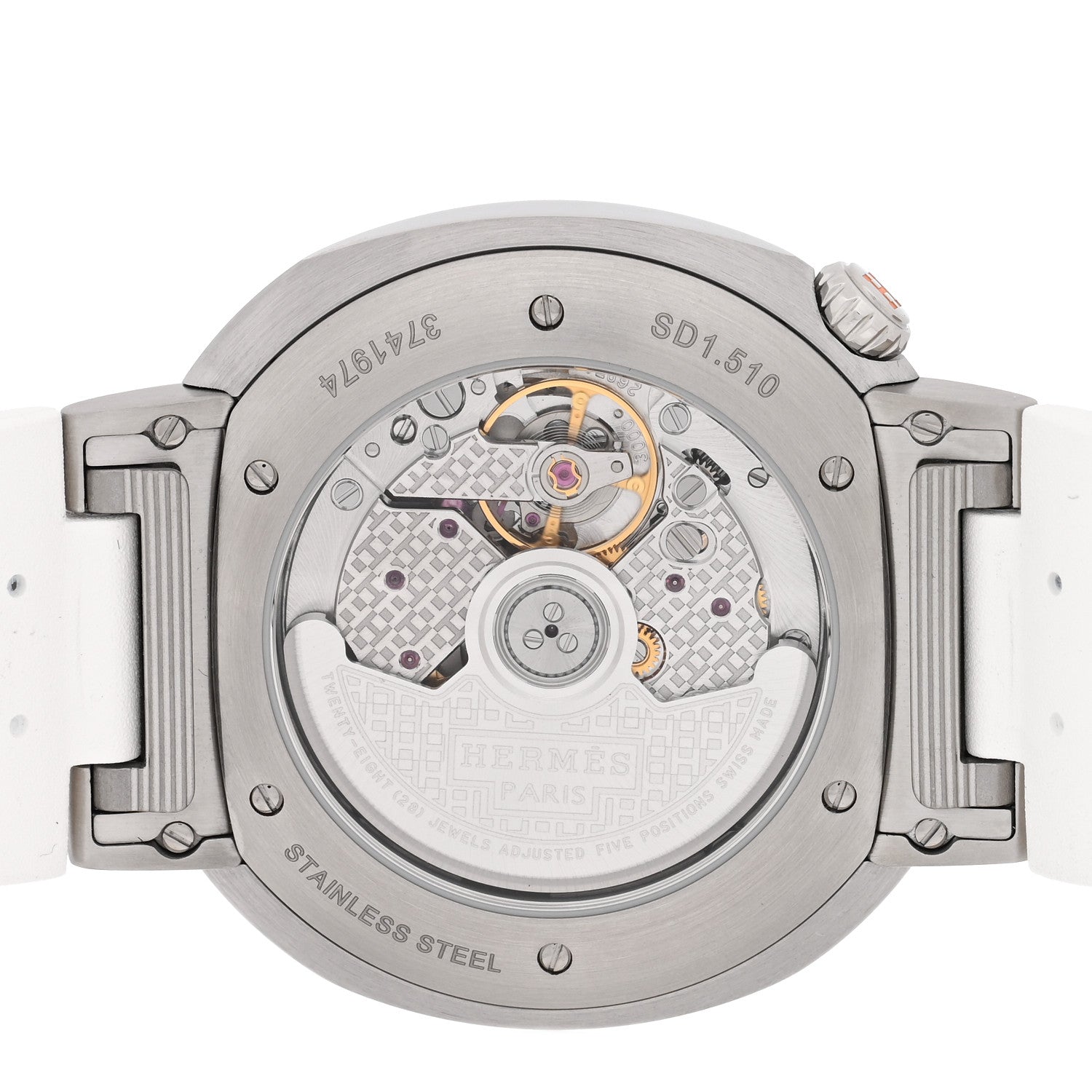 Hermes Stainless Steel Rubber 36mm Cut Automatic Watch Blanc 4 of 5