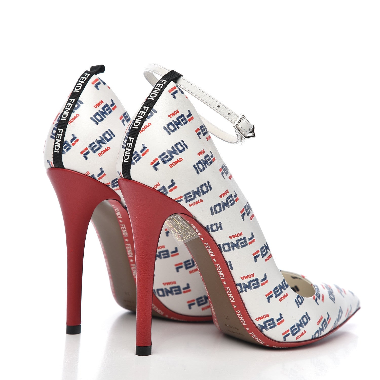 Fendi X FILA Vitello Mania Logo Print High Heel Pumps 38 White Blue Red Fragola 4 of 8