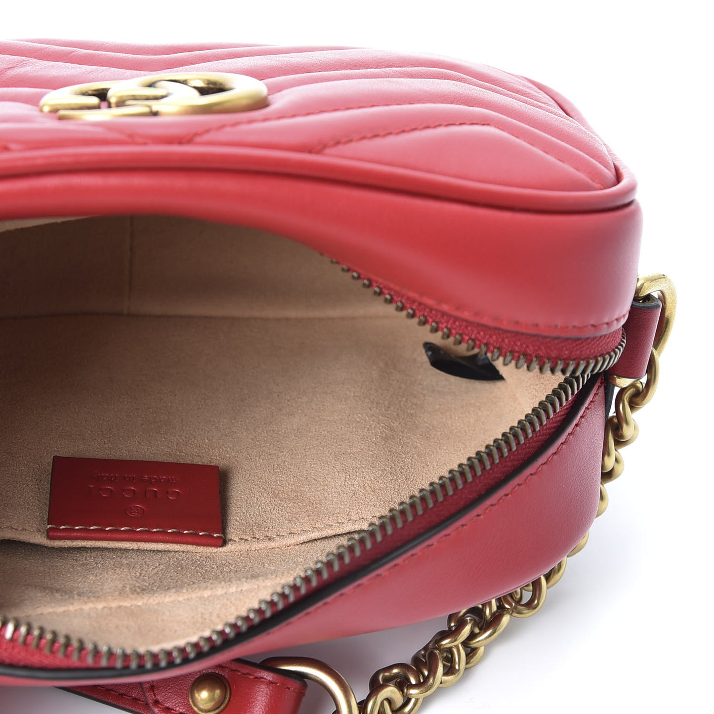 Calfskin Matelasse Mini GG Marmont Chain Shoulder Bag Hibiscus Red