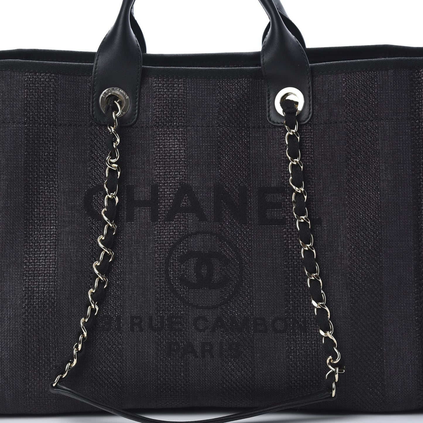 Mixed Fibers Calfskin Striped Medium Deauville Tote Black