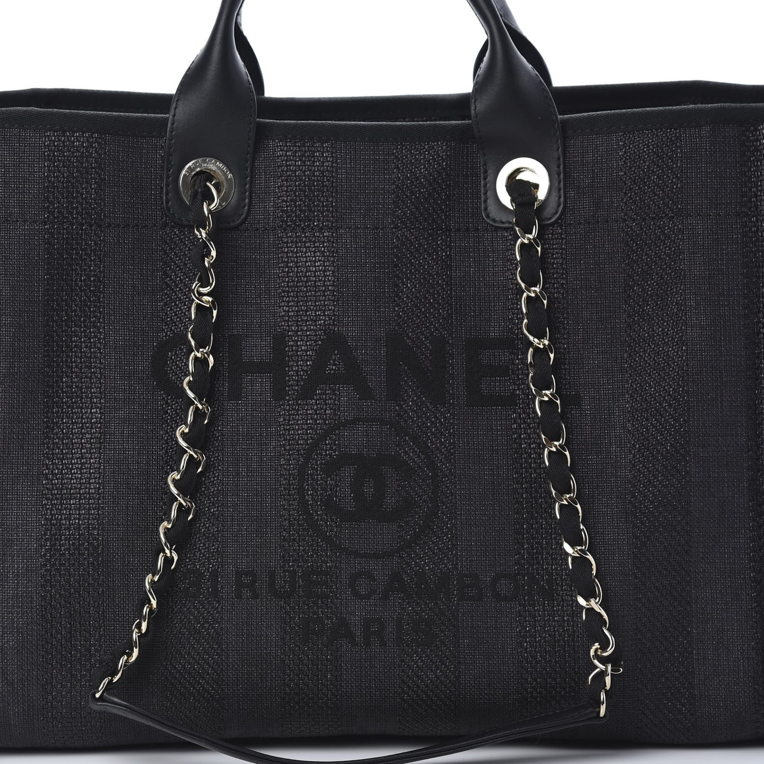 Chanel Mixed Fibers Calfskin Striped Medium Deauville Tote Black 7 of 10