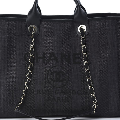 Chanel Mixed Fibers Calfskin Striped Medium Deauville Tote Black 7 of 10