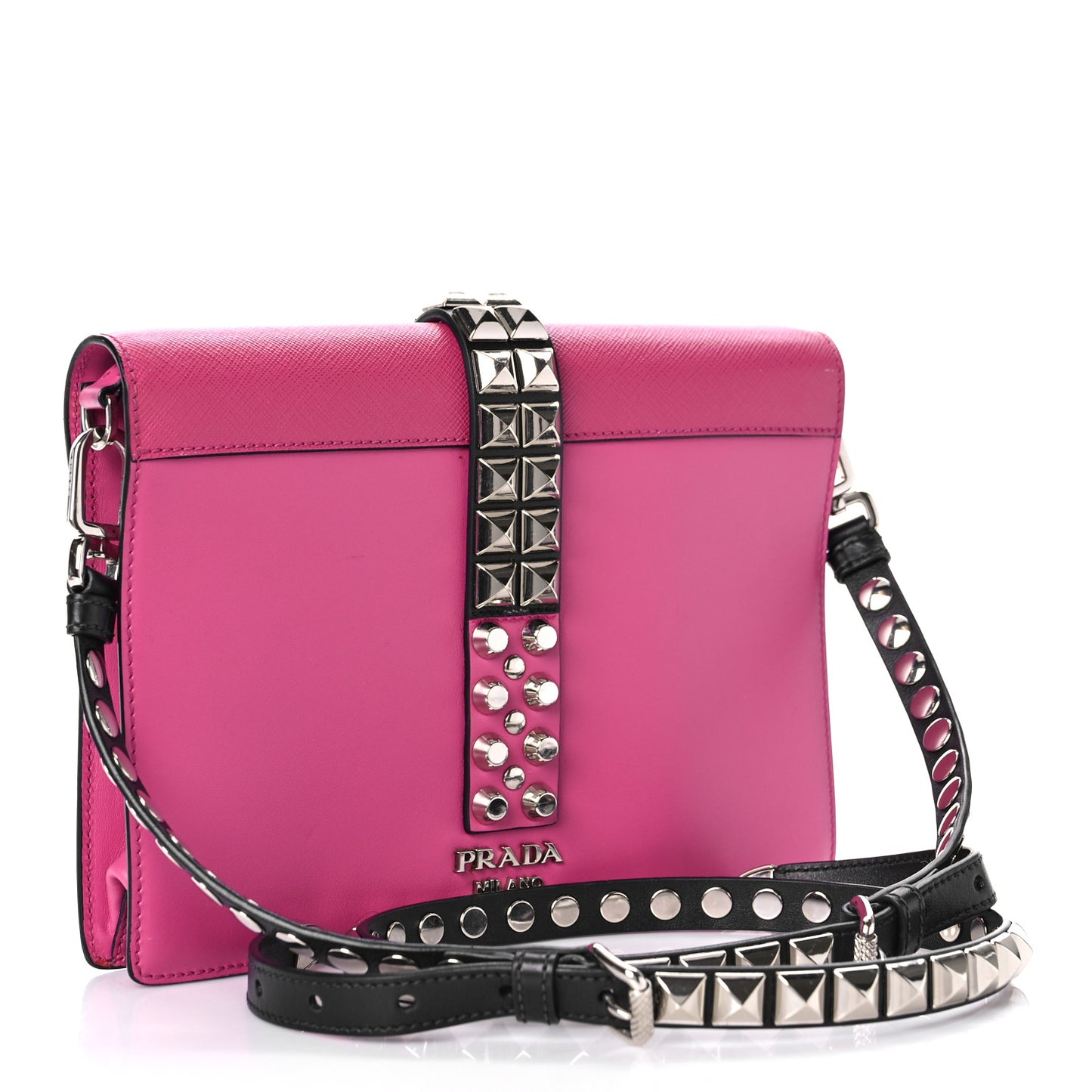 Saffiano City Calfskin Studded Small Elektra Shoulder Bag Fuxia