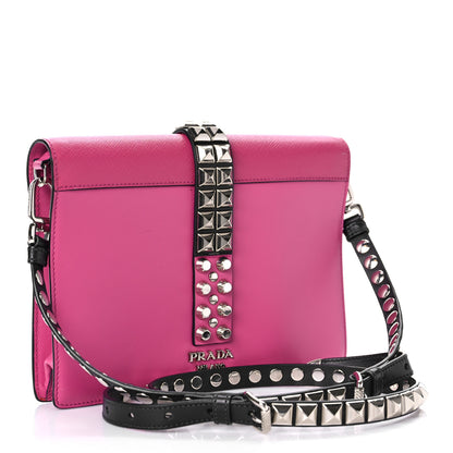 Prada Saffiano City Calfskin Studded Small Elektra Shoulder Bag Fuxia 3 of 10