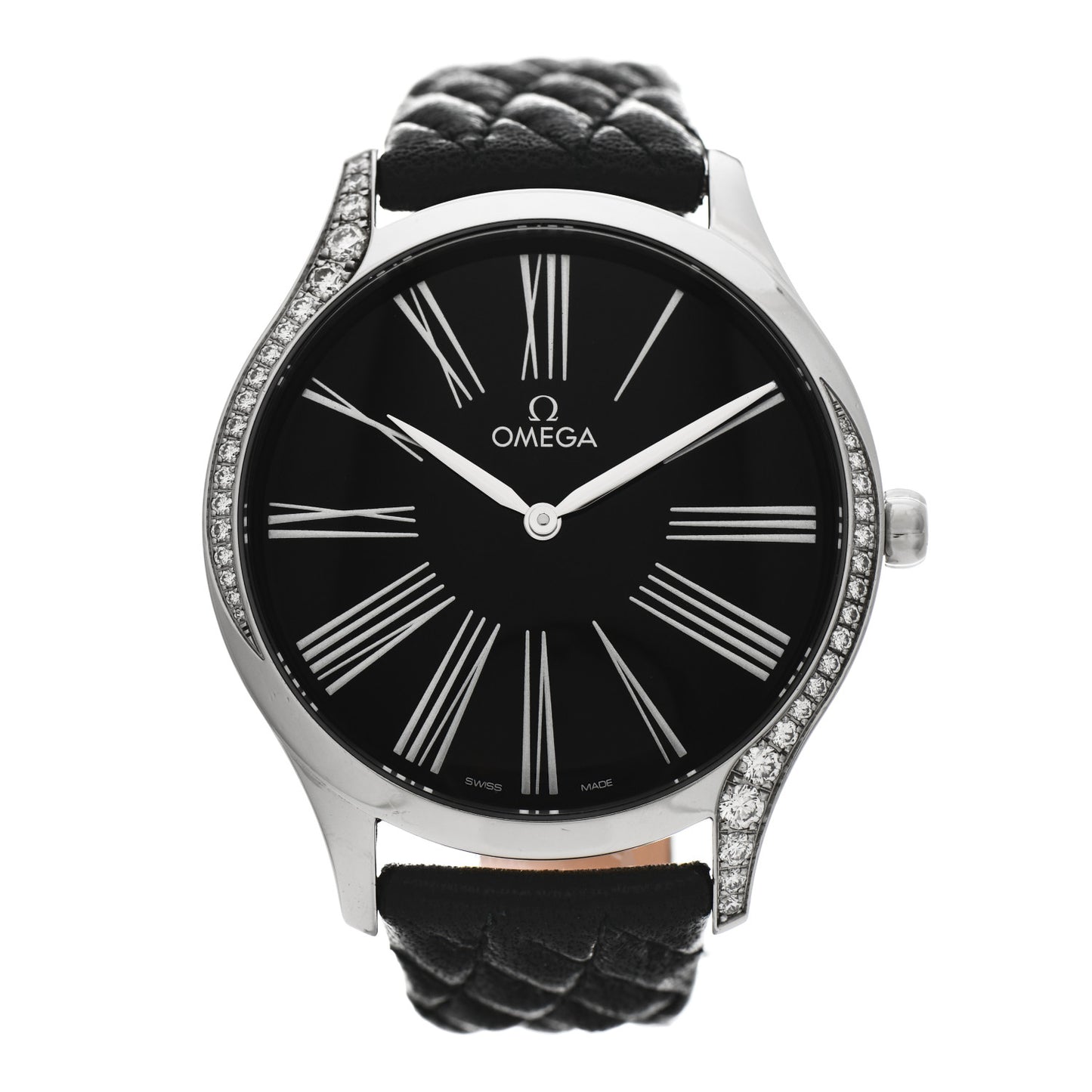 Stainless Steel Calfskin Diamond Bezel 39mm De Ville Trésor Quartz Watch Black 	428.17.39.60.01.001