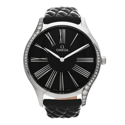 Omega Stainless Steel Calfskin Diamond Bezel 39mm De Ville Trésor Quartz Watch Black 	428.17.39.60.01.001 1 of 5