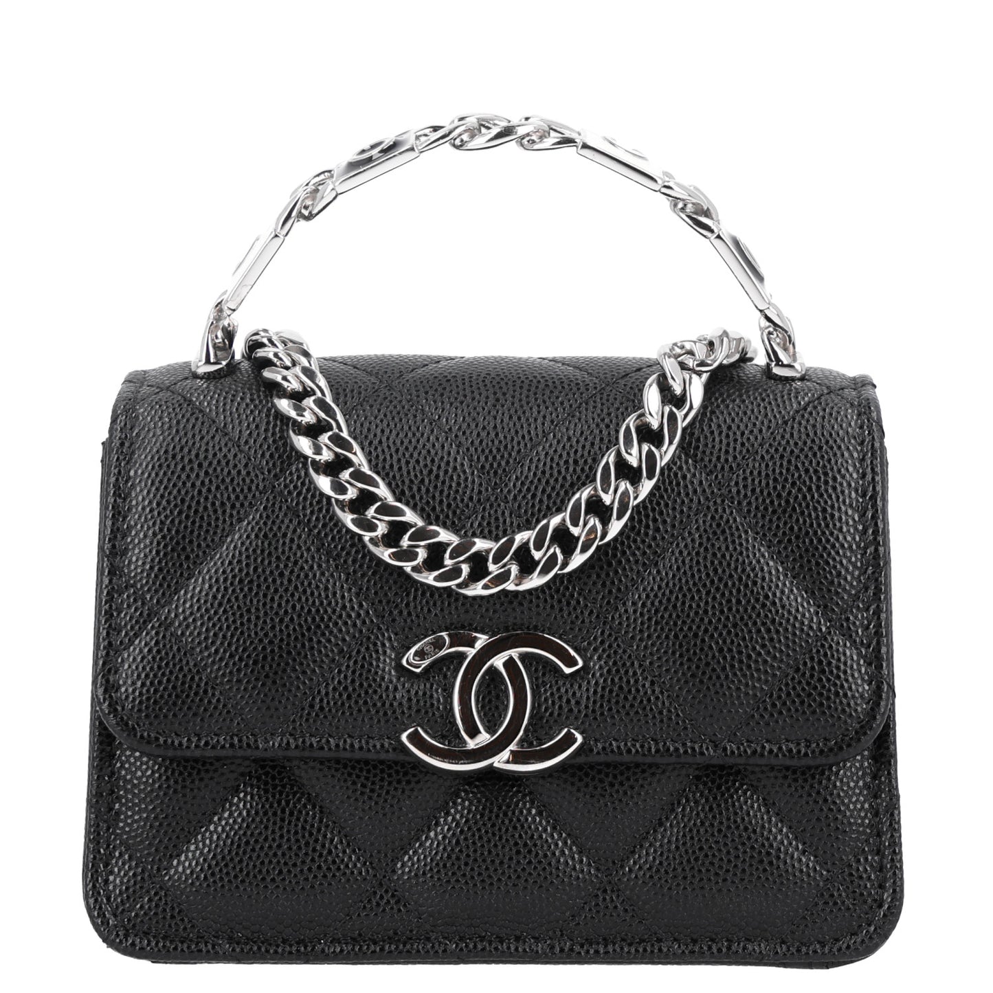 Caviar Quilted Pick Me Up Clutch With Chain Black