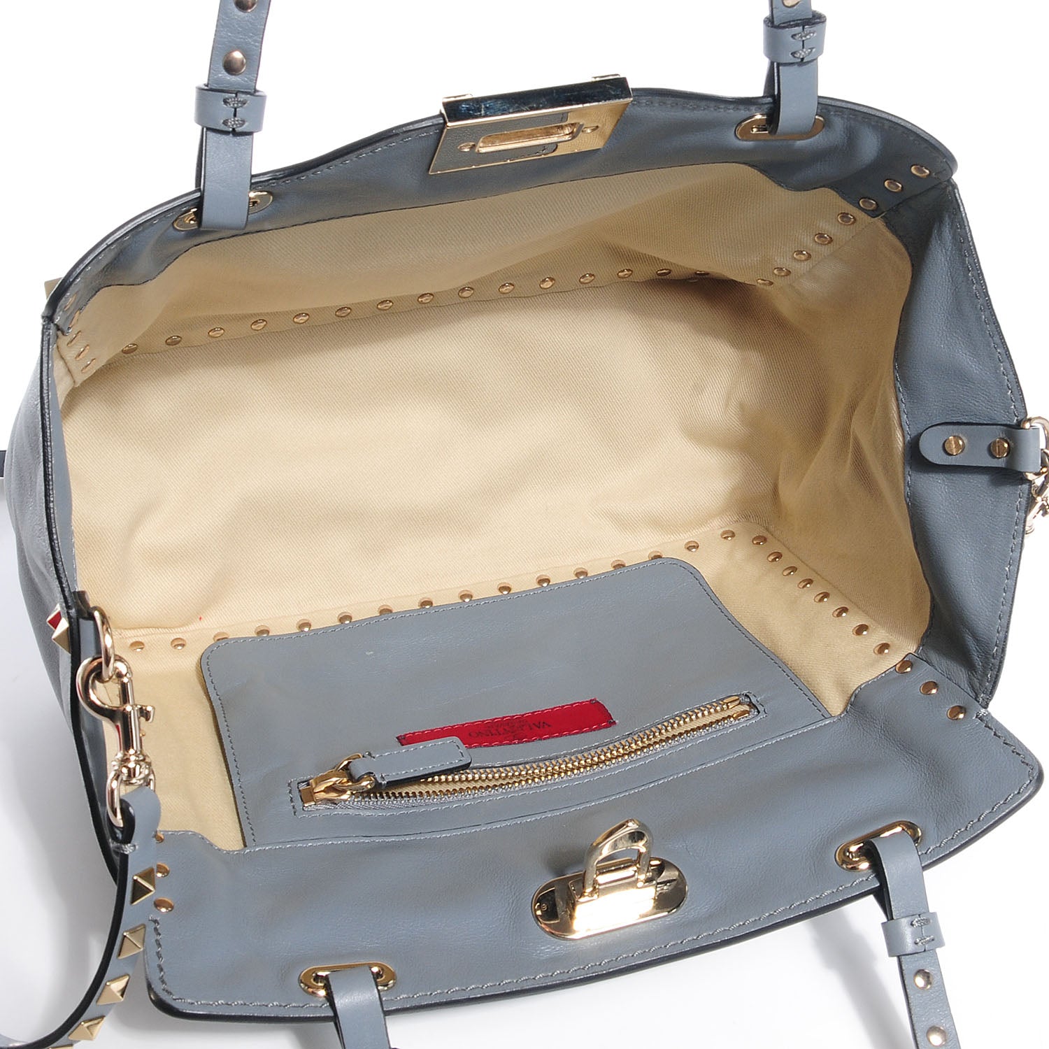 Valentino Garavani Vitello Small Rockstud Tote Grey 5 of 8