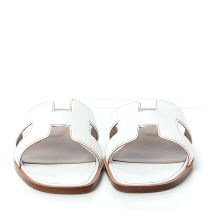 Hermes Box Calfskin Oran Sandals 39 White 2 of 11