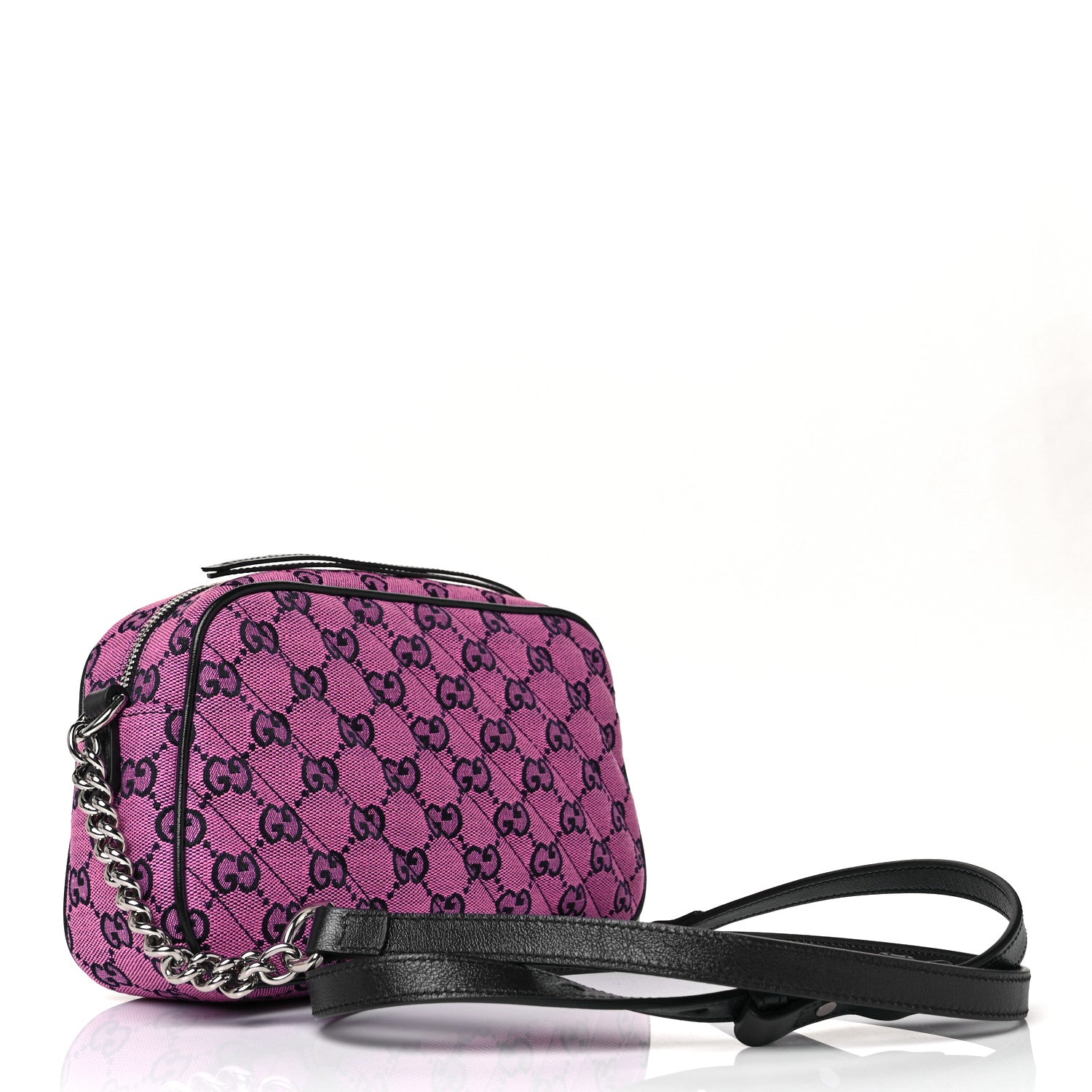 Gucci Monogram Multicolor Matelasse Diagonal Small GG Marmont Chain Shoulder Bag Pink Blue 2 of 8