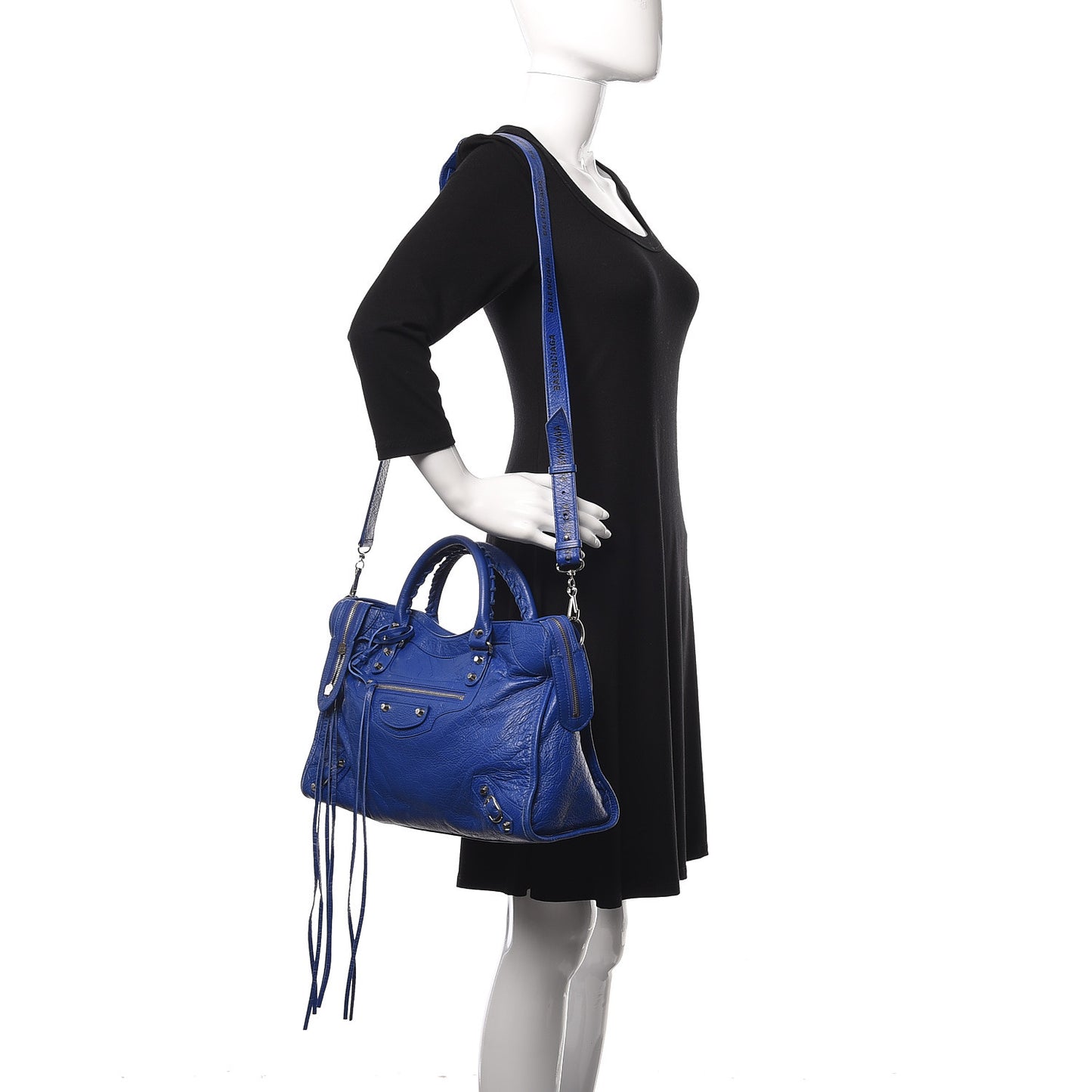 Agneau Classic Silver Hardware City Logo Strap Bleu Electric Black