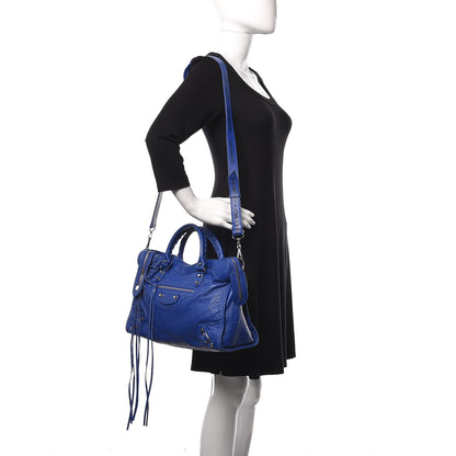 Balenciaga Agneau Classic Silver Hardware City Logo Strap Bleu Electric Black 2 of 15